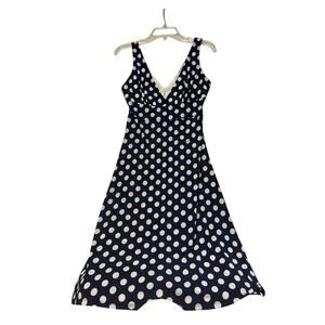 Sand Studio Women’s Navy Blue White Polk A Dot Sleeveless Dress Size Medium Vacy